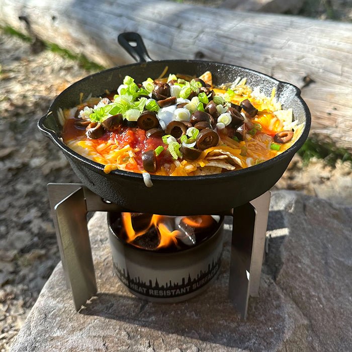 Campfire Nachos Recipe on Portable Camping Stove from City Bonfires - City Bonfires