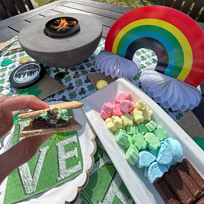 Magically Delicious St. Patrick's Day S'mores with Lucky Charms Marshmallows! - City Bonfires